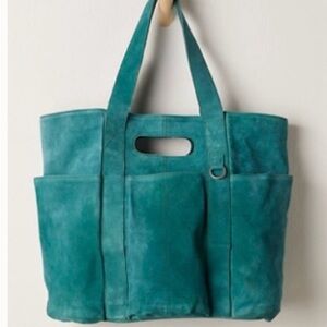 Free People Caravan Suede Tote with Cut-Out Handle in Pine colour